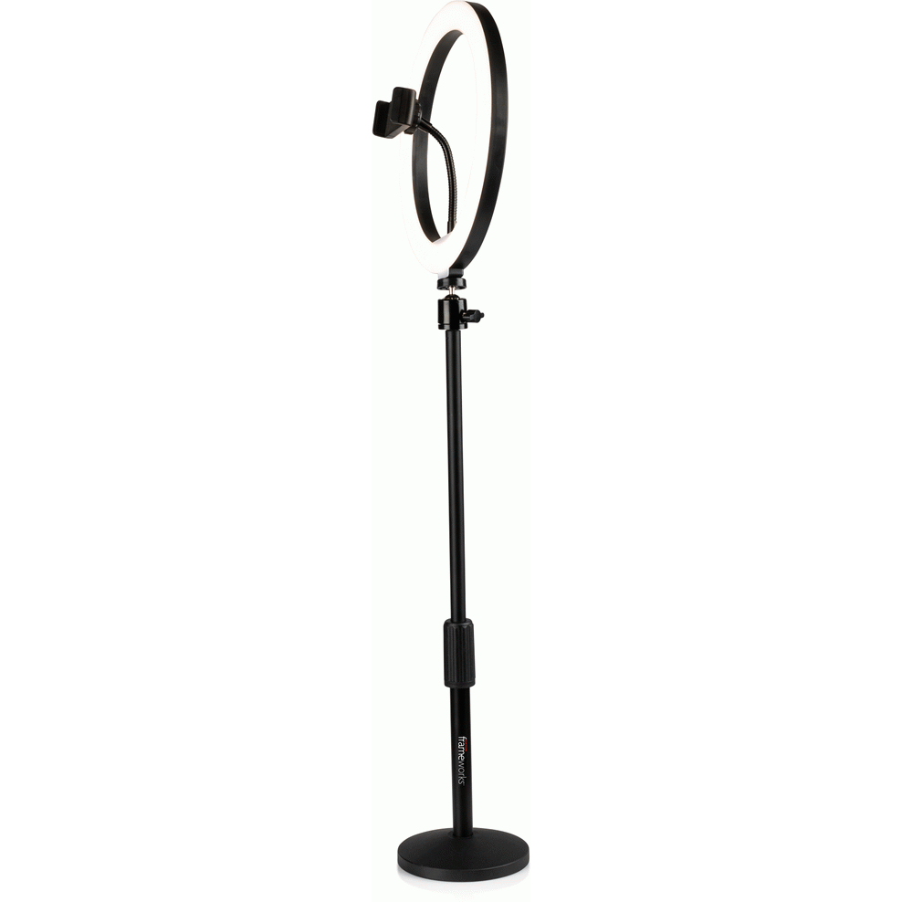 Gator GFWRINGLIGHTDSKTP 10-Inch LED Desktop Ring Light Stand with Phone Holder and Compact Weighted Base