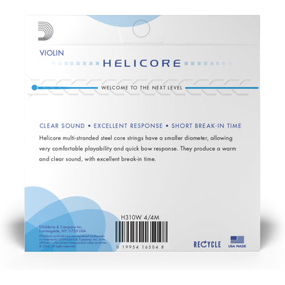 D'Addario Helicore Violin String Set with Wound E, 4/4 Scale, Medium Tension