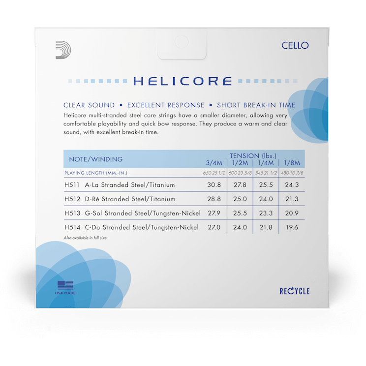 D'Addario Helicore Cello String Set – 1/4 Scale – Medium Tension
