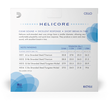 D'Addario Helicore Cello String Set – 1/4 Scale – Medium Tension