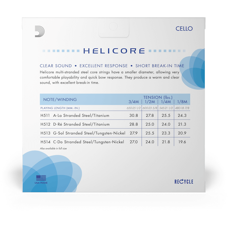 D'Addario Helicore Cello String Set – 3/4 Scale – Medium Tension