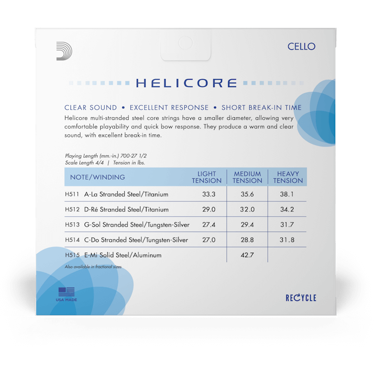 D'Addario Helicore Cello String Set – 4/4 Scale – Heavy Tension