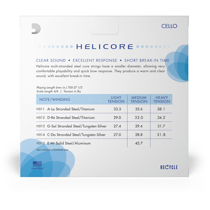 D'Addario Helicore Cello String Set – 4/4 Scale – Heavy Tension