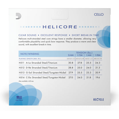 D'Addario Helicore Cello String Set, 1/2 Scale, Medium Tension