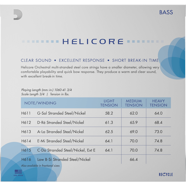D'Addario Helicore Orchestral Bass String Set – 3/4 Scale – Heavy Tension