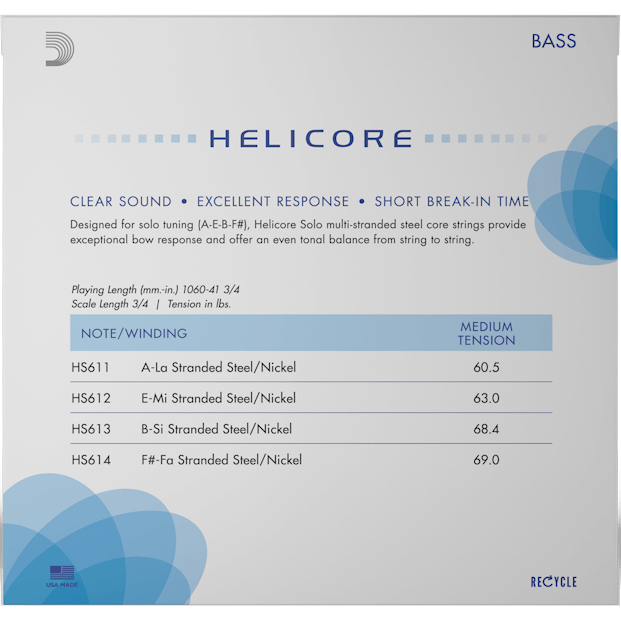 D'Addario Helicore Solo Bass String Set – 3/4 Scale – Medium Tension