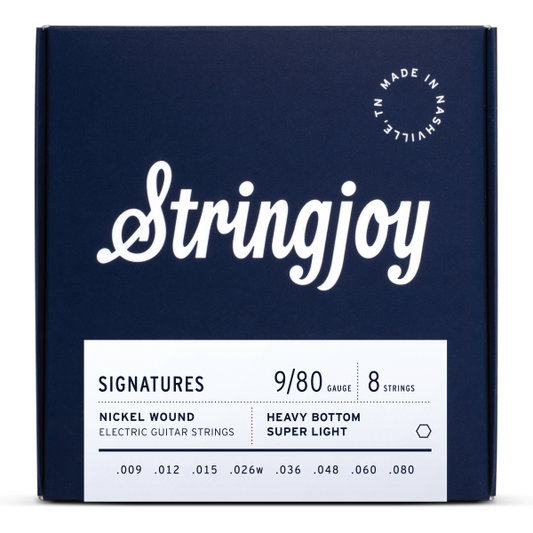 Stringjoy Signatures | 8 String Heavy Bottom Super Light Gauge (9-80) Nickel Wound Electric Guitar Strings