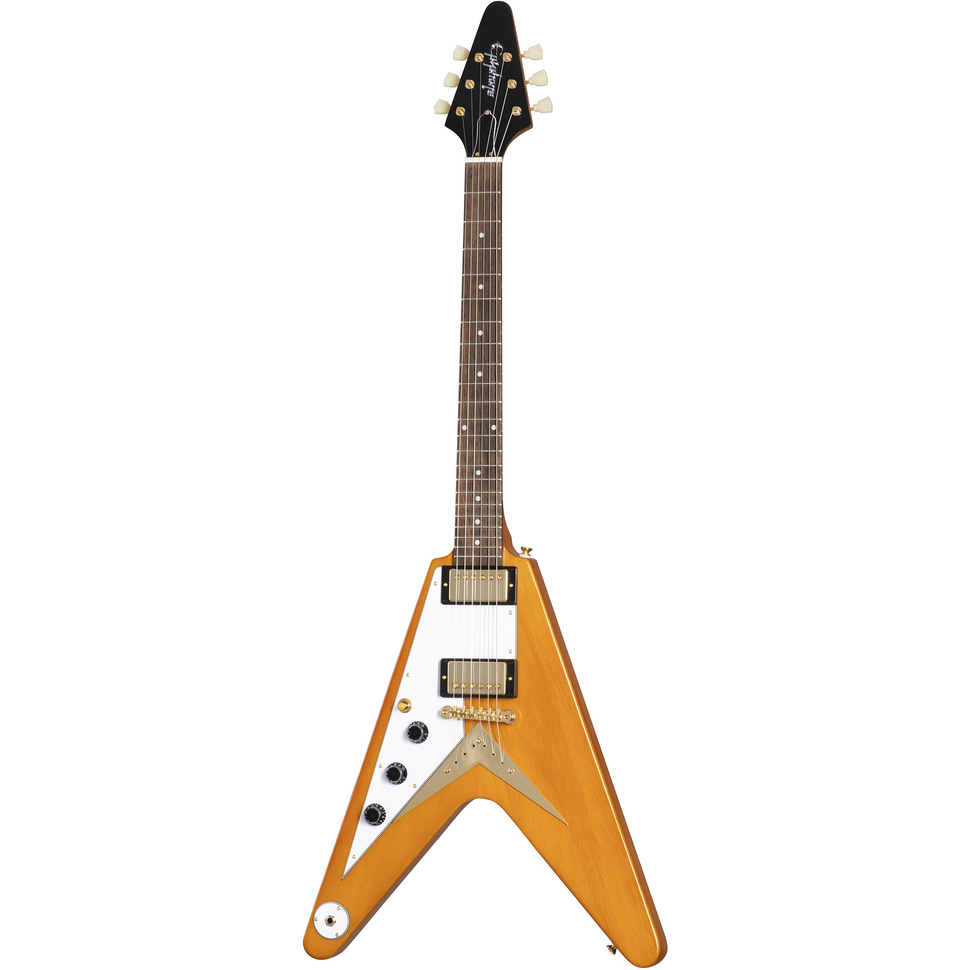 Epiphone 1958 Korina Flying V (White Pickguard), Aged Natural (Left Handed)