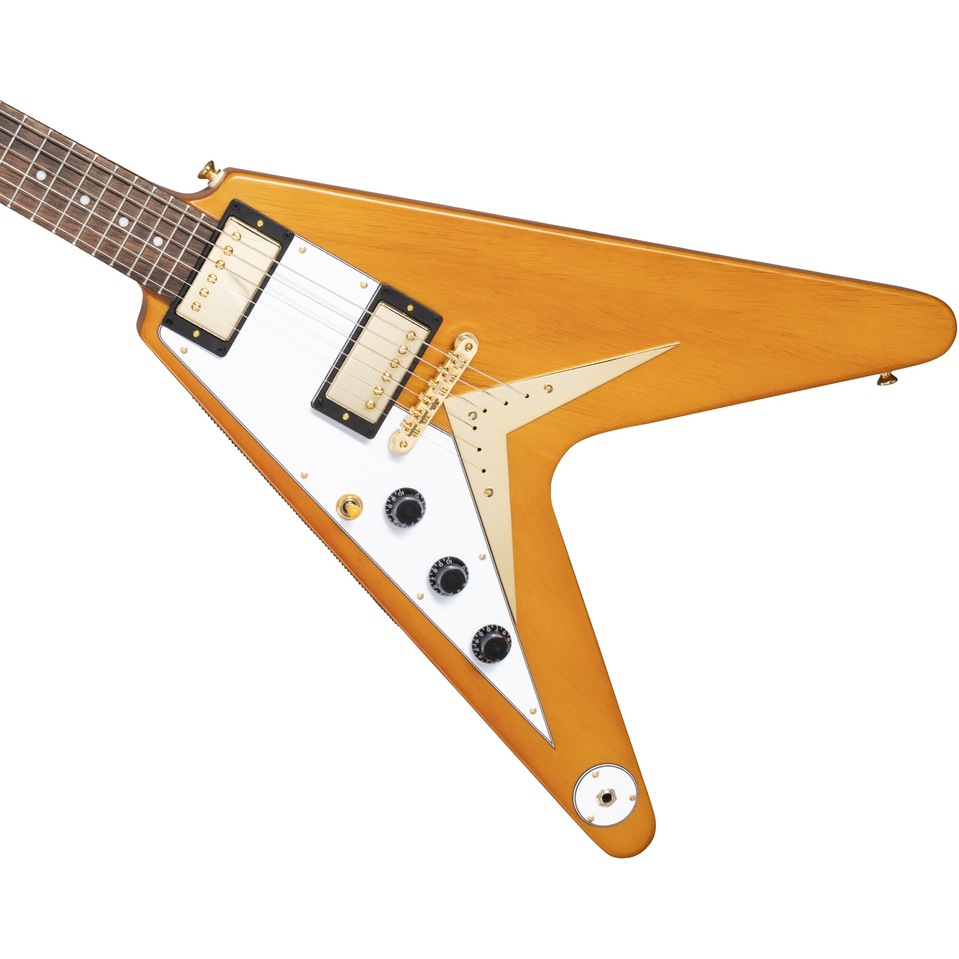 Epiphone 1958 Korina Flying V (White Pickguard), Aged Natural (Left Handed)