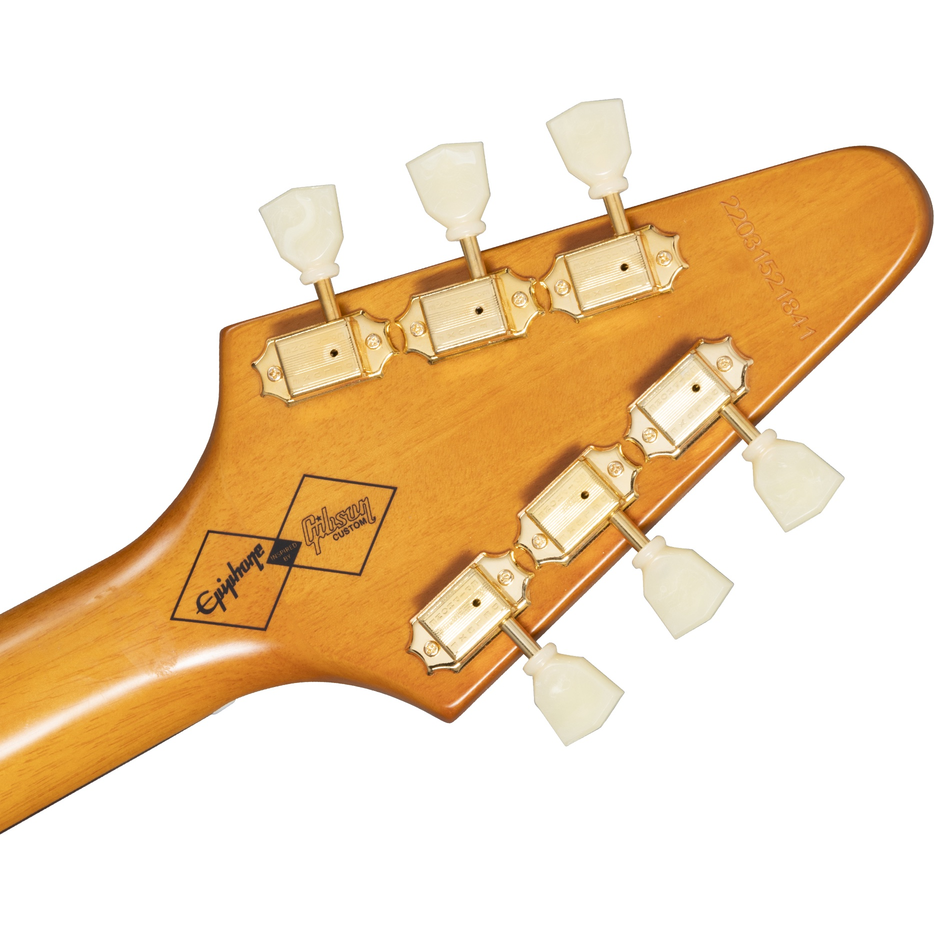 Epiphone 1958 Korina Flying V (White Pickguard), Aged Natural (Left Handed)