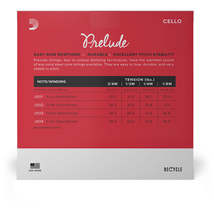 D'Addario Prelude Cello String Set – 1/4 Scale – Medium Tension