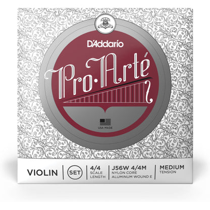 D'Addario Pro-Arte Violin String Set with Wound E, 4/4 Scale, Medium Tension