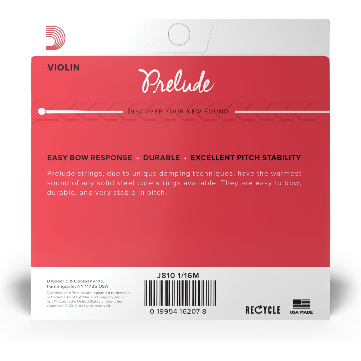 D'Addario Prelude Violin String Set, 1/16 Scale, Medium Tension