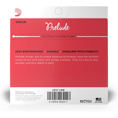 D'Addario Prelude Violin String Set, 1/4 Scale, Medium Tension