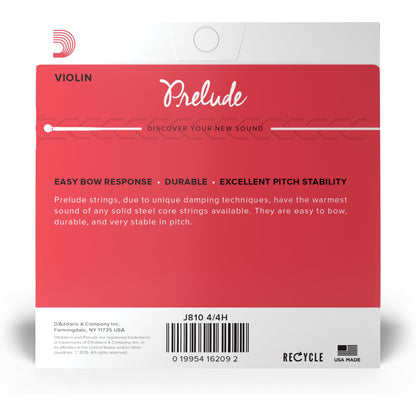 D'Addario Prelude Violin String Set, 4/4 Scale, Heavy Tension