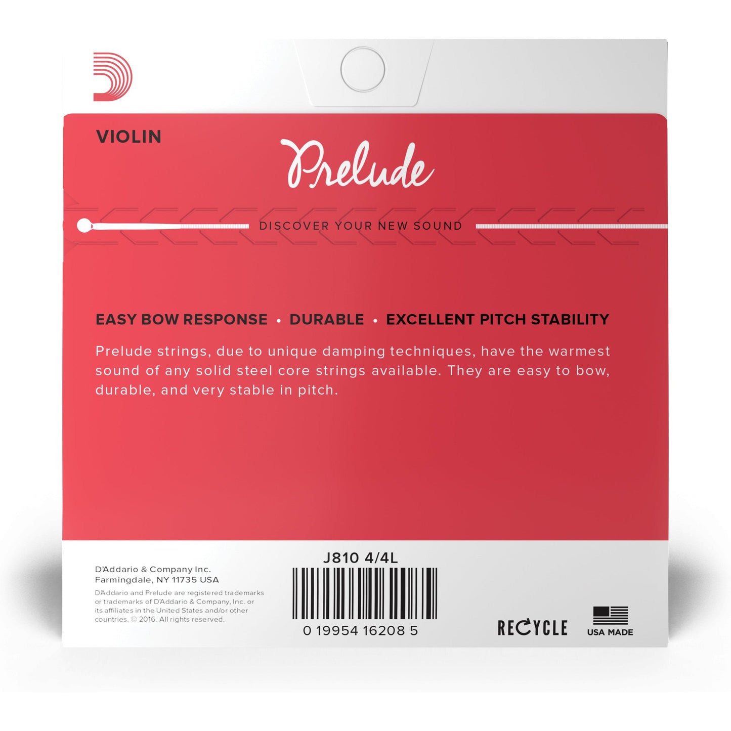 D'Addario Prelude Violin String Set, 4/4 Scale, Light Tension