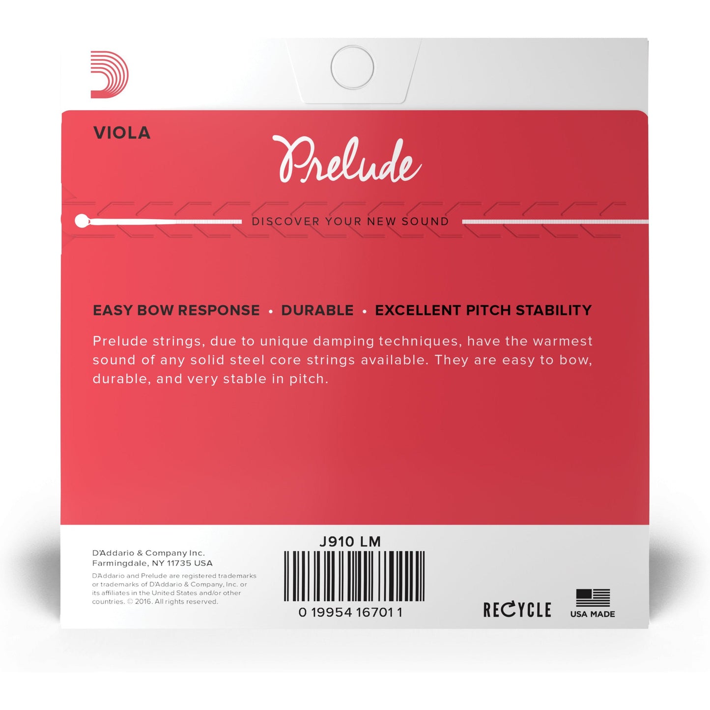 D'Addario Prelude Viola String Set, Long Scale, Medium Tension