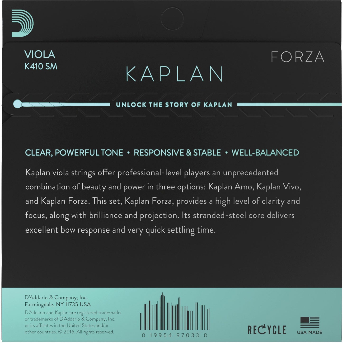 D'Addario Kaplan Forza Viola String Set, Short Scale, Medium Tension