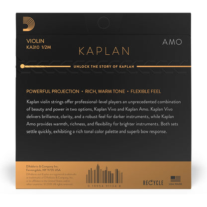 D'Addario Kaplan Amo Violin String Set, 1/2 Scale, Medium Tension