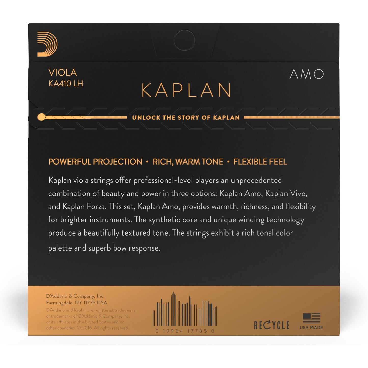 D'Addario Kaplan Amo Viola String Set, Long Scale, Heavy Tension