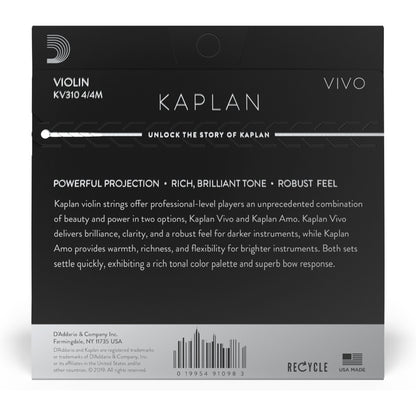 D'Addario Kaplan Vivo Violin String Set, 4/4 Scale, Medium Tension