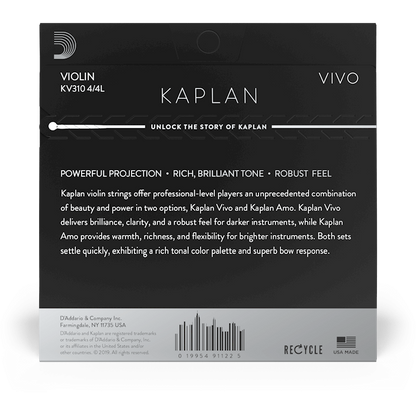 D'Addario Kaplan Vivo Violin D String – 4/4 Scale – Light Tension
