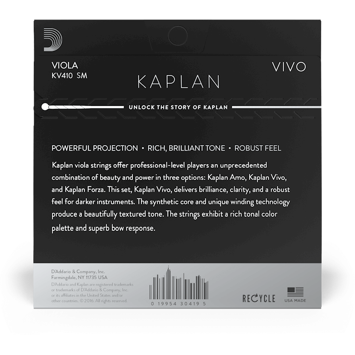 D'Addario Kaplan Vivo Viola String Set – Short Scale – Medium Tension