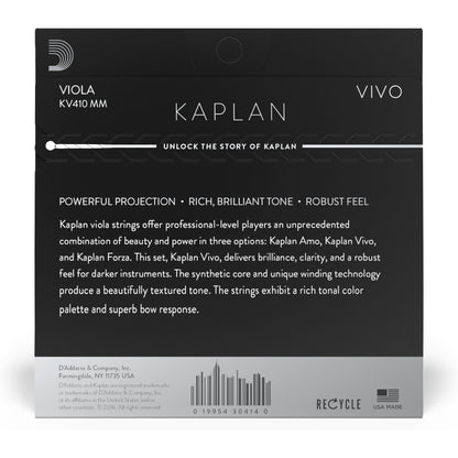 D'Addario Kaplan Vivo Viola String Set, Medium Scale, Medium Tension