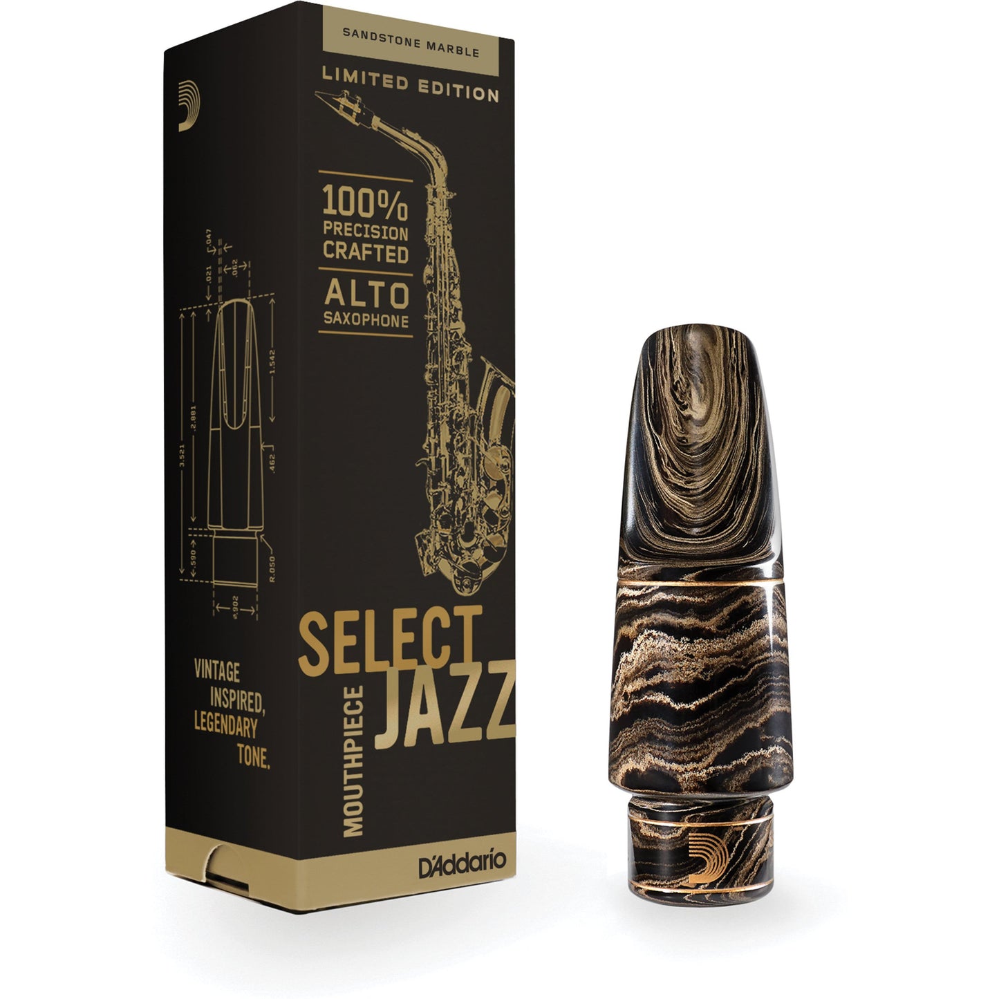 D'Addario Select Jazz Marble Alto Saxophone Mouthpiece, D6M-MB