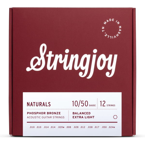 Stringjoy Naturals | 12 String Extra Light Gauge (10-50) Phosphor Bronze Acoustic Guitar Strings