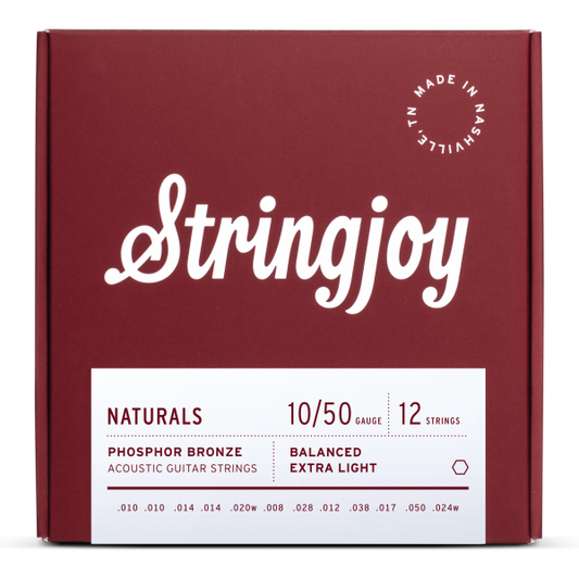 Stringjoy Naturals | 12 String Extra Light Gauge (10-50) Phosphor Bronze Acoustic Guitar Strings