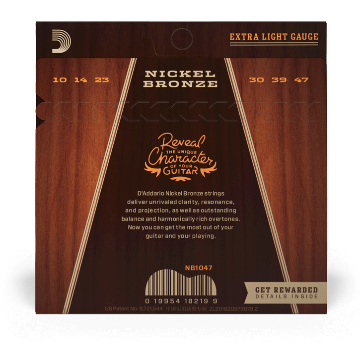 D'Addario Nickel Bronze Acoustic Guitar Strings – Extra Light – 10-47