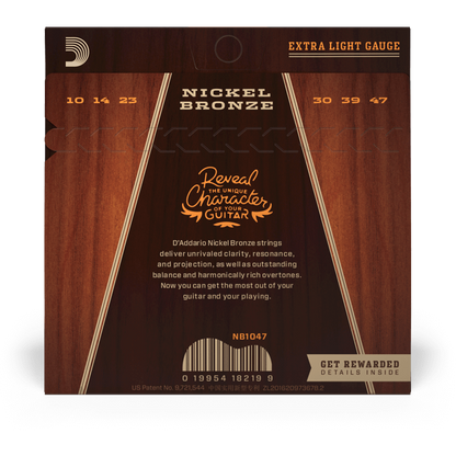 D'Addario Nickel Bronze Acoustic Guitar Strings – Extra Light – 10-47