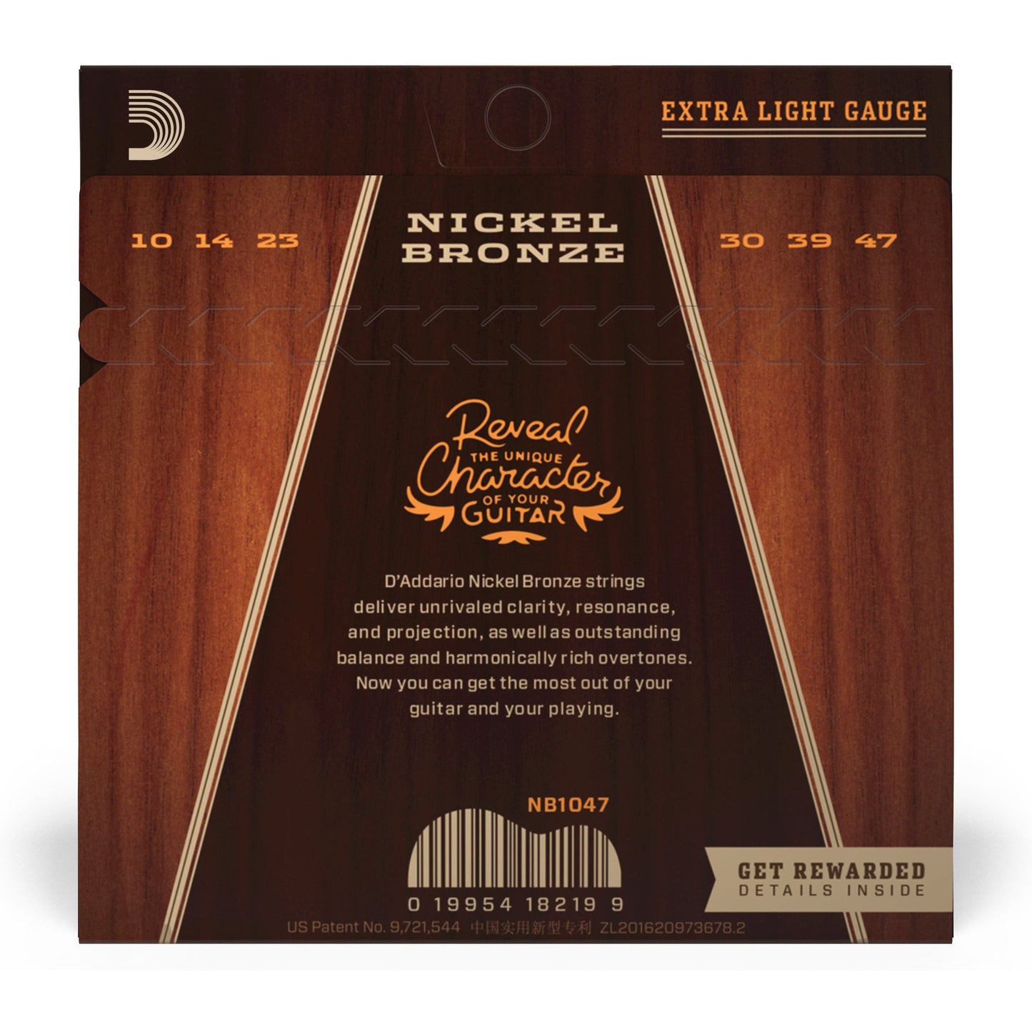 D'Addario NB1047 Nickel Bronze Acoustic Guitar Strings, Extra Light, 10-47