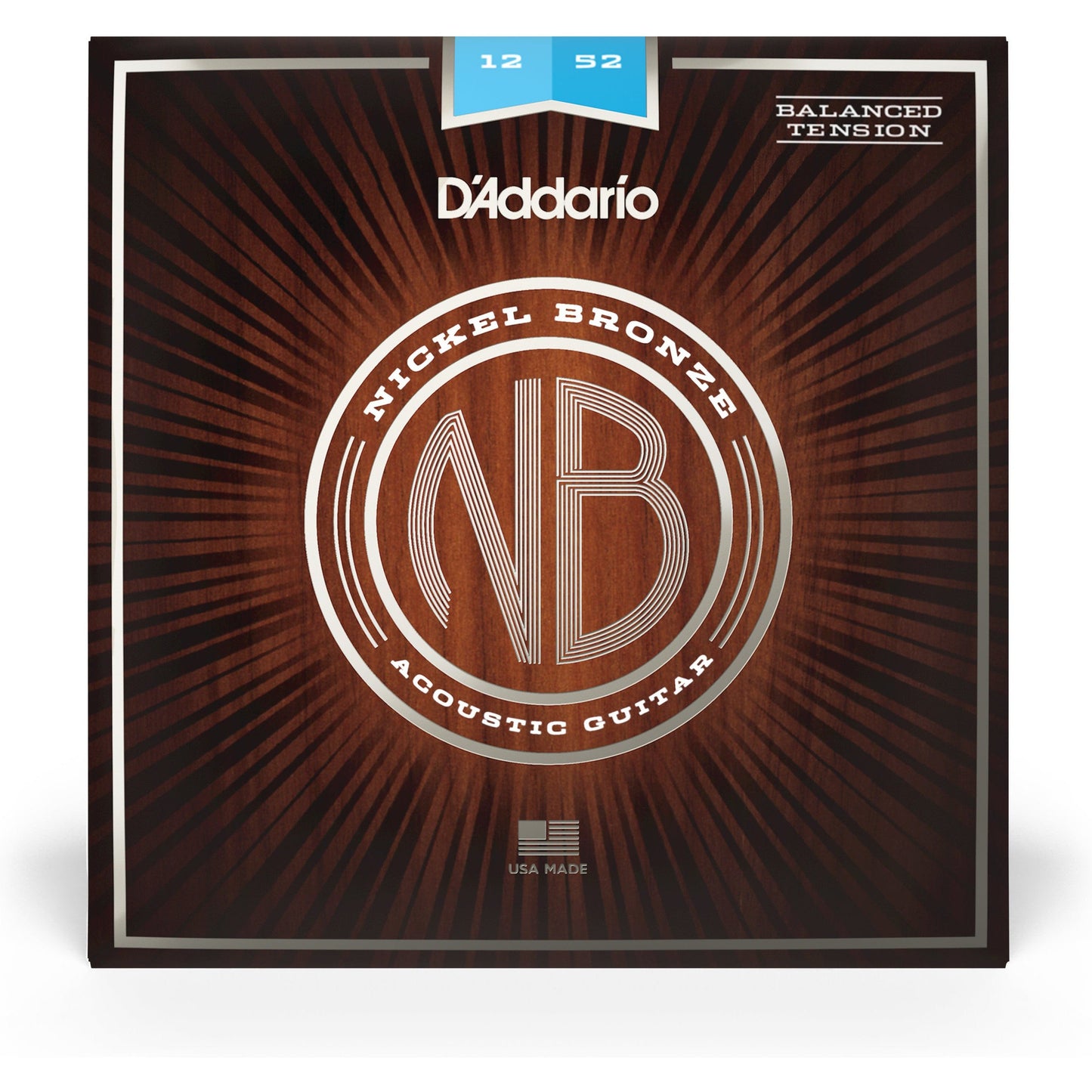 D'Addario NB1252BT Nickel Bronze Acoustic Guitar Strings, Balanced Tension Light, 12-52