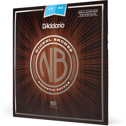 D'Addario NB1252BT Nickel Bronze Acoustic Guitar Strings, Balanced Tension Light, 12-52