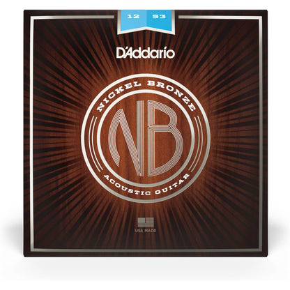 D'Addario NB1253 Nickel Bronze Acoustic Guitar Strings, Light, 12-53