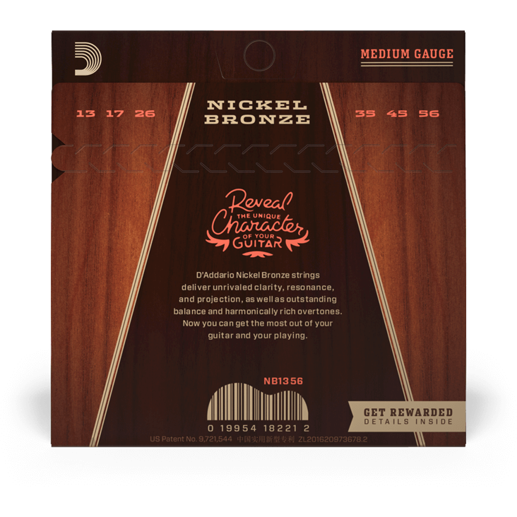 D'Addario Nickel Bronze Acoustic Guitar Strings – Medium – 13-56