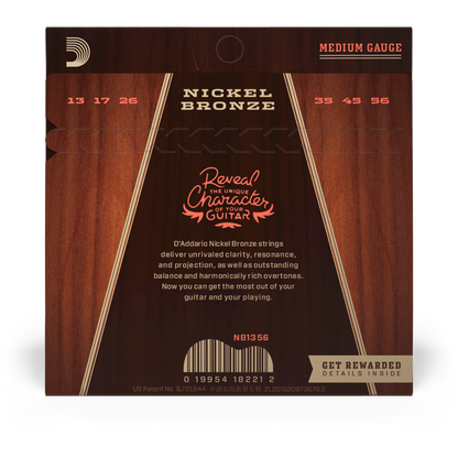 D'Addario Nickel Bronze Acoustic Guitar Strings – Medium – 13-56