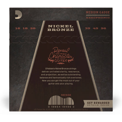 D'Addario NB1656 Nickel Bronze Acoustic Guitar Strings, Resophonic, 16-56