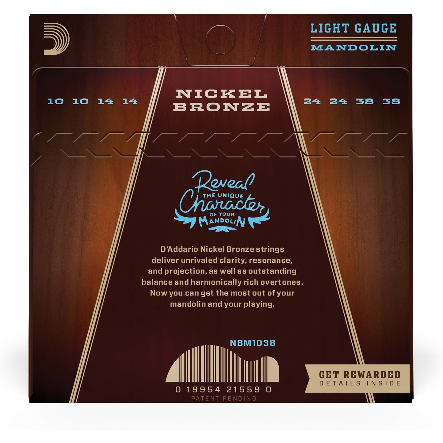 D'Addario NBM1038 Nickel Bronze Mandolin Strings, Light, 10-38