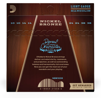 D'Addario NBM1038 Nickel Bronze Mandolin Strings, Light, 10-38