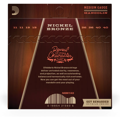 D'Addario NBM1140 Nickel Bronze Mandolin Strings, Medium, 11-40