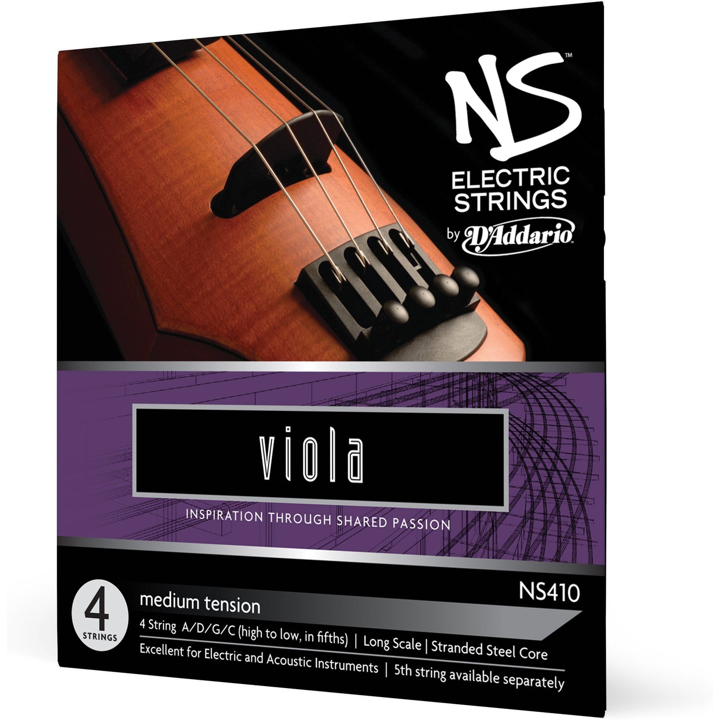 D'Addario NS Electric Viola String Set, Long Scale, Medium Tension