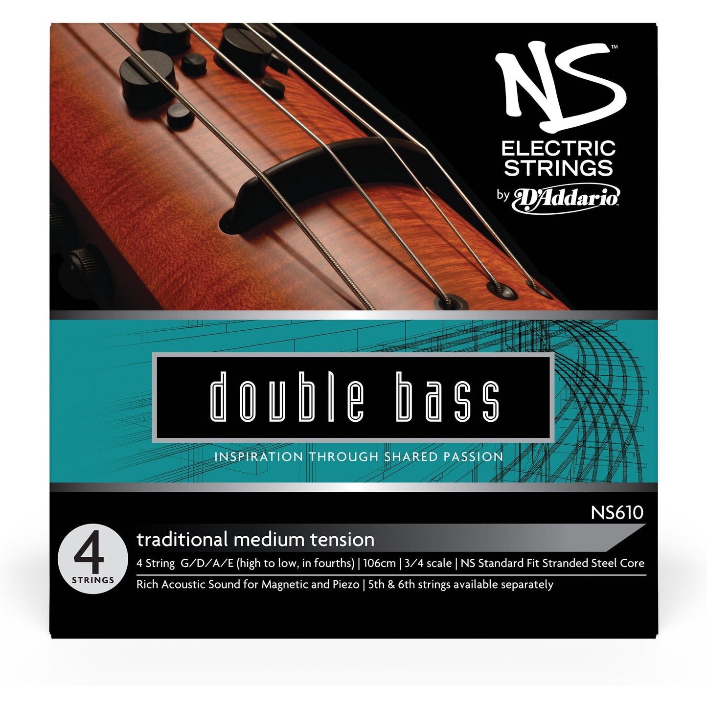 D'Addario NS Electric Traditional Bass String Set, 3/4 Scale, Medium Tension