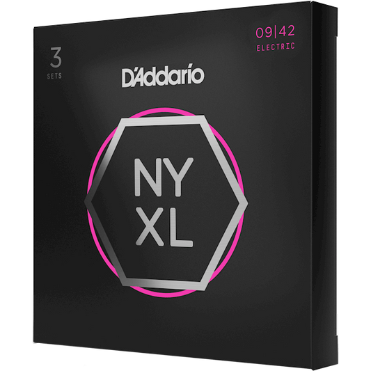 D'Addario NYXL Nickel Wound Electric Guitar Strings – Super Light – 9-42 (3 Pack)