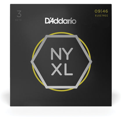 D'Addario NYXL0946-P Nickel Wound Electric Guitar Strings, Super Light Top / Regular Bottom, 9-46, 3 Sets