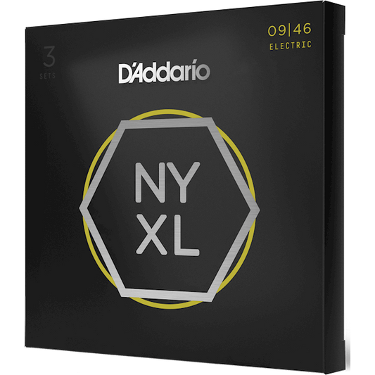 D'Addario NYXL Nickel Wound Electric Guitar Strings – Super Light Top/Regular Bottom – 9-46 (3 Pack)