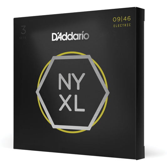 D'Addario NYXL0946-P Nickel Wound Electric Guitar Strings, Super Light Top / Regular Bottom, 9-46, 3 Sets