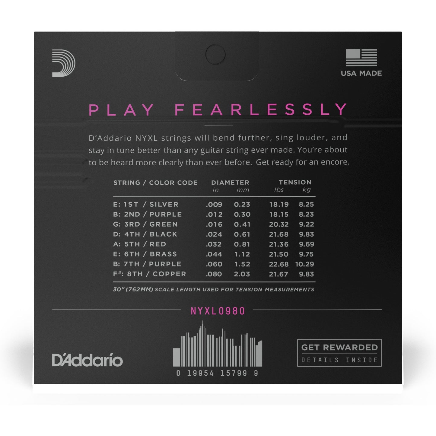 D'Addario NYXL0980 Nickel Wound 8-String Electric Guitar Strings, Super Light, 09-80